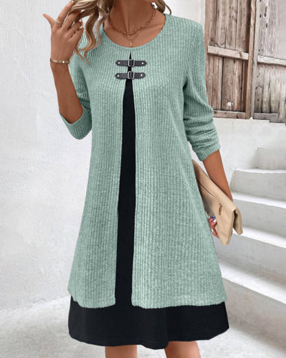 Elegantes Damen Rippenkleid Langärmlig