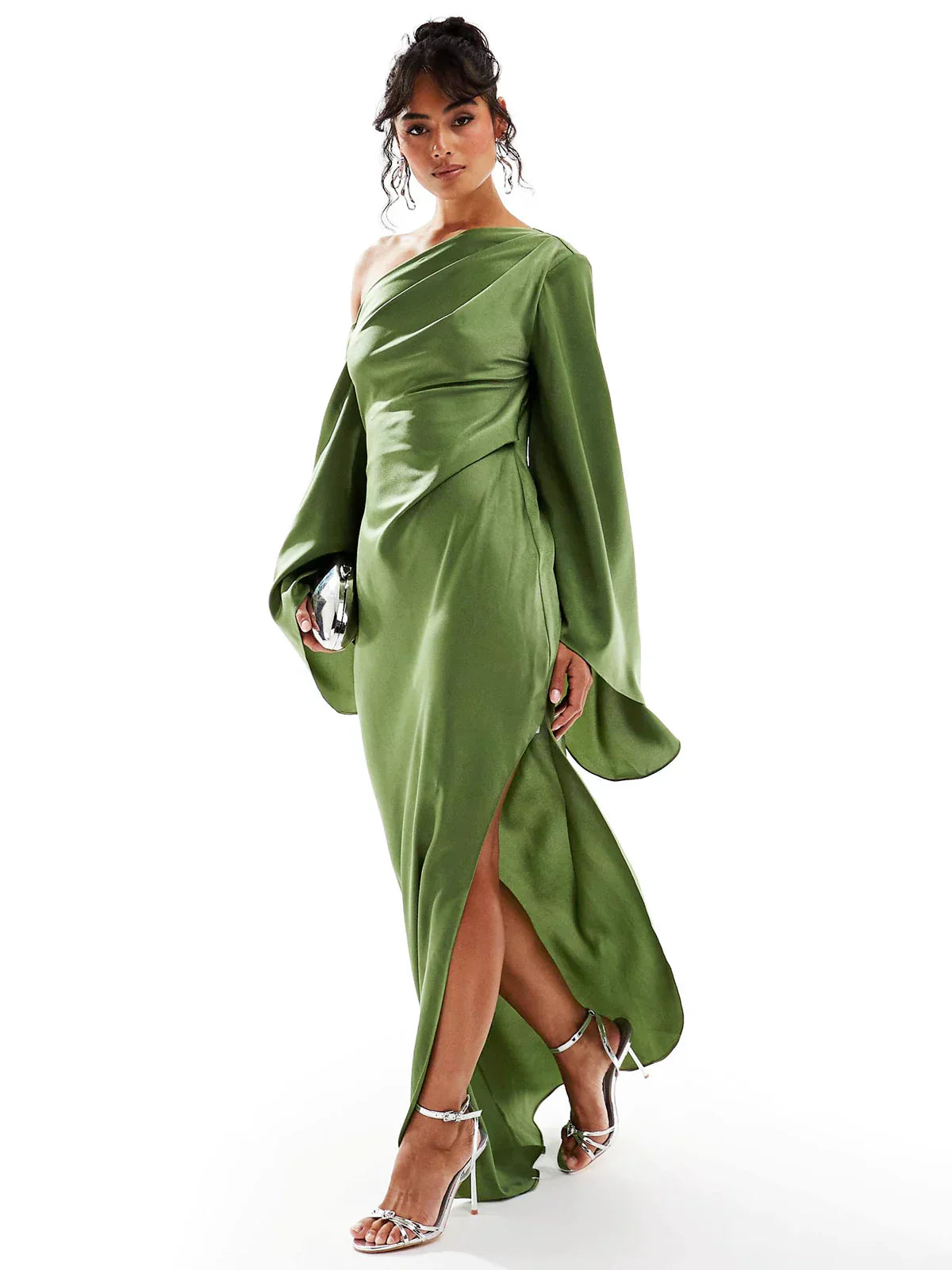 Elegantes Damenabendkleid Satin Ein-Arm-Design Schlitz - Norvielle