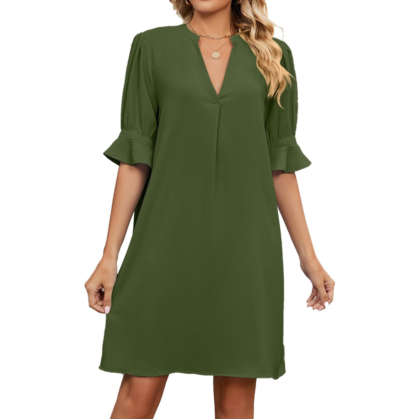 Damen Sommerkleid V-Ausschnitt Leichtes Baumwollkleid