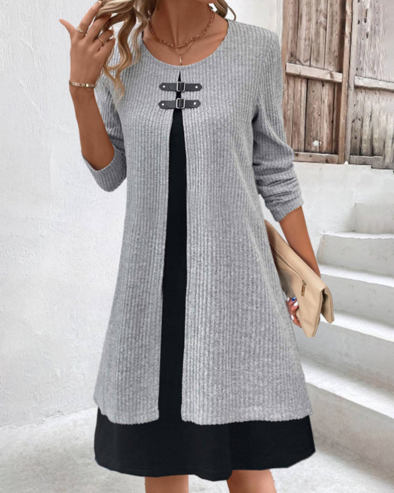 Elegantes Damen Rippenkleid Langärmlig - Norvielle