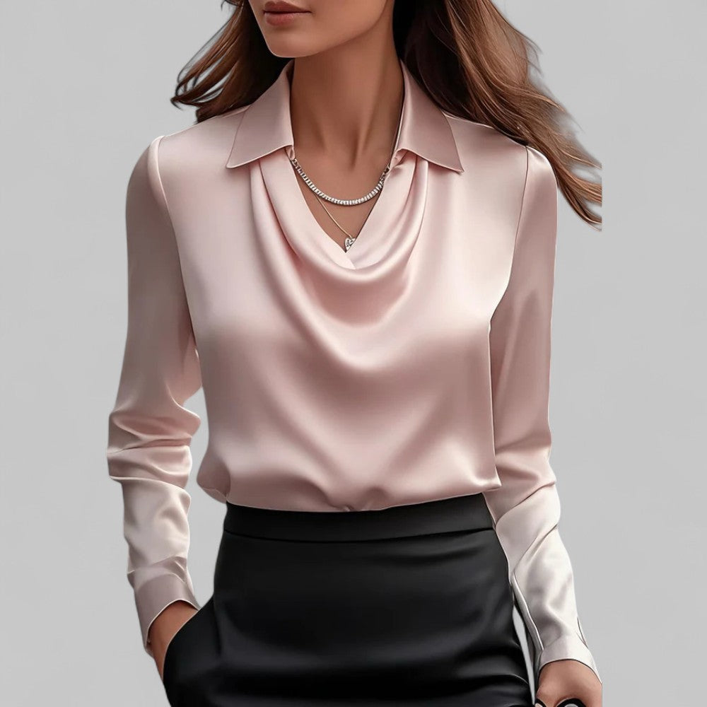 Damenbluse Satin Wasserfallausschnitt Elegant