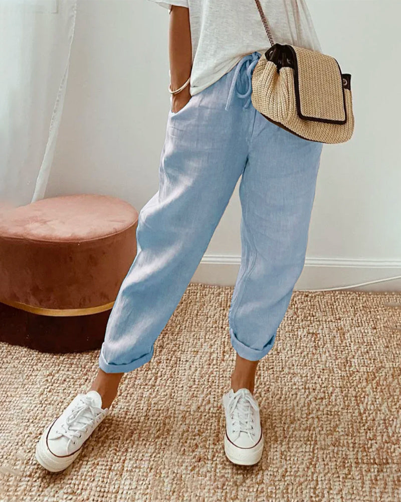Damen Leinenhose Bequem Freizeit Stilvoll