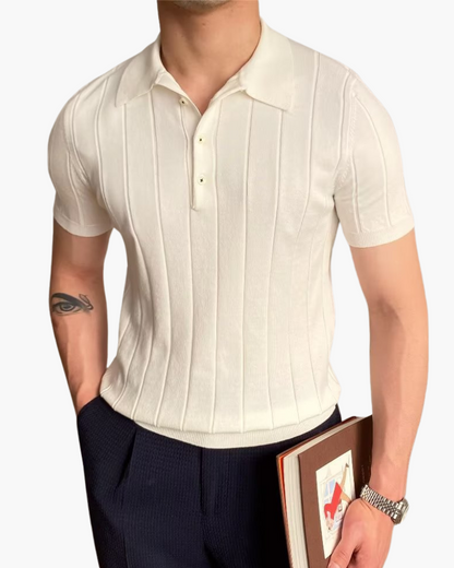 Herren Poloshirt Slim Fit Strickmuster Business Schwarz - Norvielle