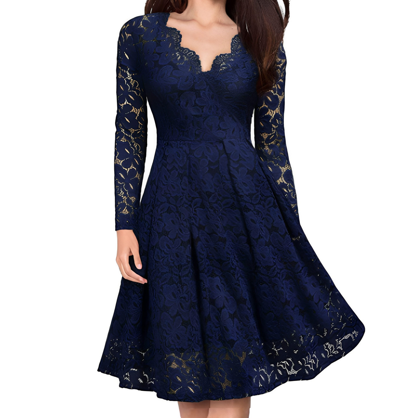 Damenkleid Langärmlig V-Ausschnitt Modern