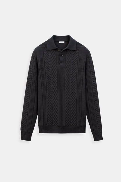 Klassischer Strickpullover Damen Polo Kragen Zopfmuster