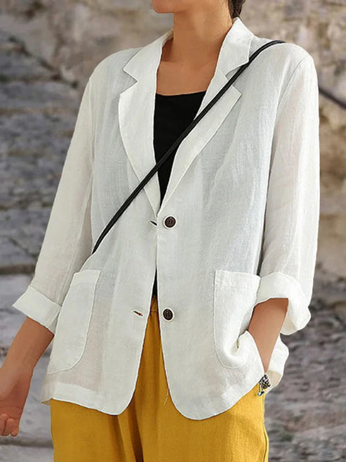 Damen Leinenblazer Lockerer Schnitt