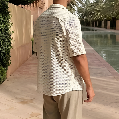 Luca Herren Strickhemd Offener Kragen Retro Look Modern