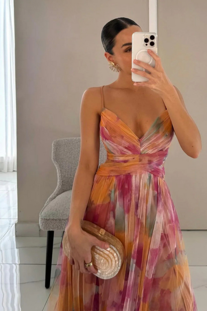 Damen Maxikleid mit Faltenrock Lang und Elegantem Schnitt