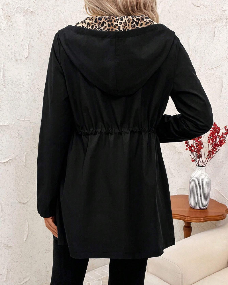 Leopardenmuster Damen Kapuzenpullover Umkehrbar Trendy