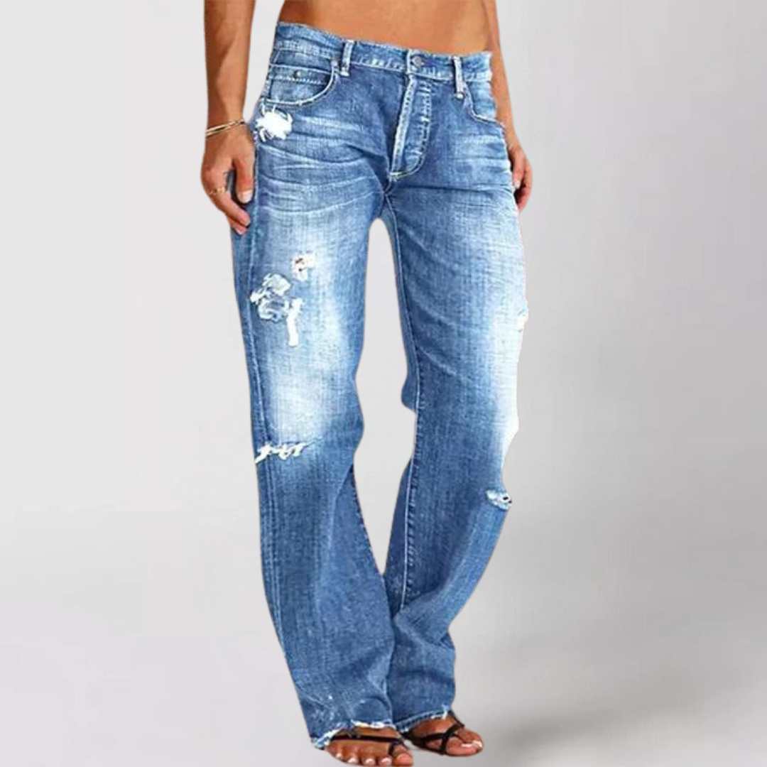 Damen High-Waist Straight Jeans Destroyed - Norvielle