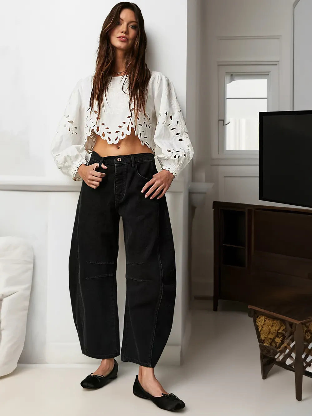 Damen Jeans Weitbein Schnitt Dekonähte
