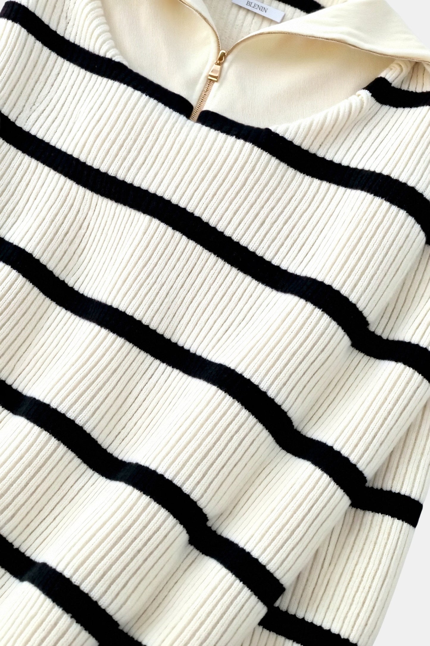 Damen Pullover Streifen Reißverschluss Kragen Modern