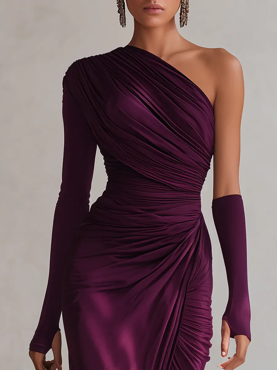 Damen Maxikleid Asymmetrisch Drapierungen Elegant