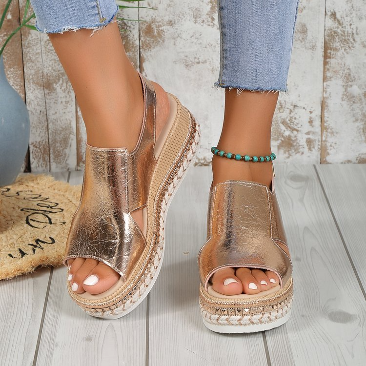 Damen Plattformsandalen Jute Sommer Schuhe Braun - Norvielle