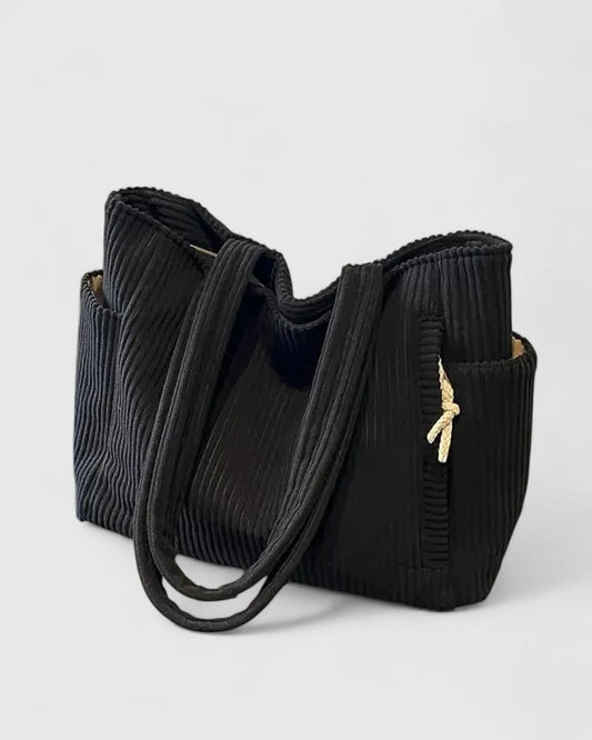 Damen Handtasche Lederoptik Rippdesign Schwarz - Norvielle