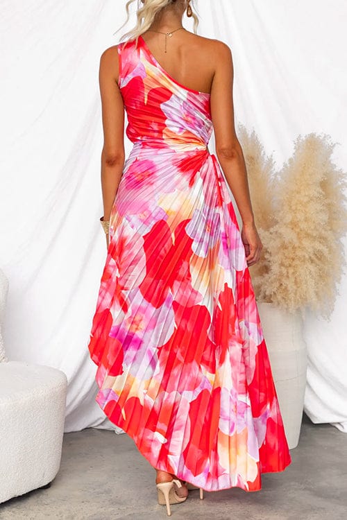 Elegantes Damen Blumenkleid One Shoulder Farbenfroh