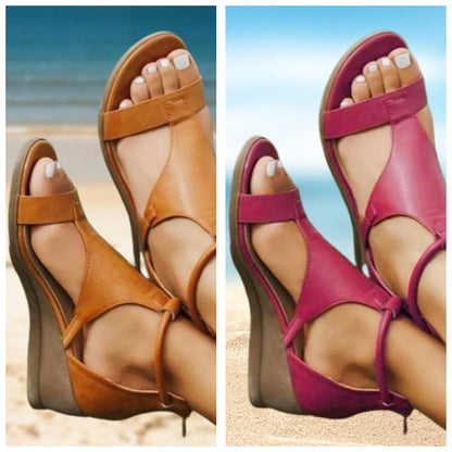 Damen Orthopädische Sandalen Leder Komfortabsatz