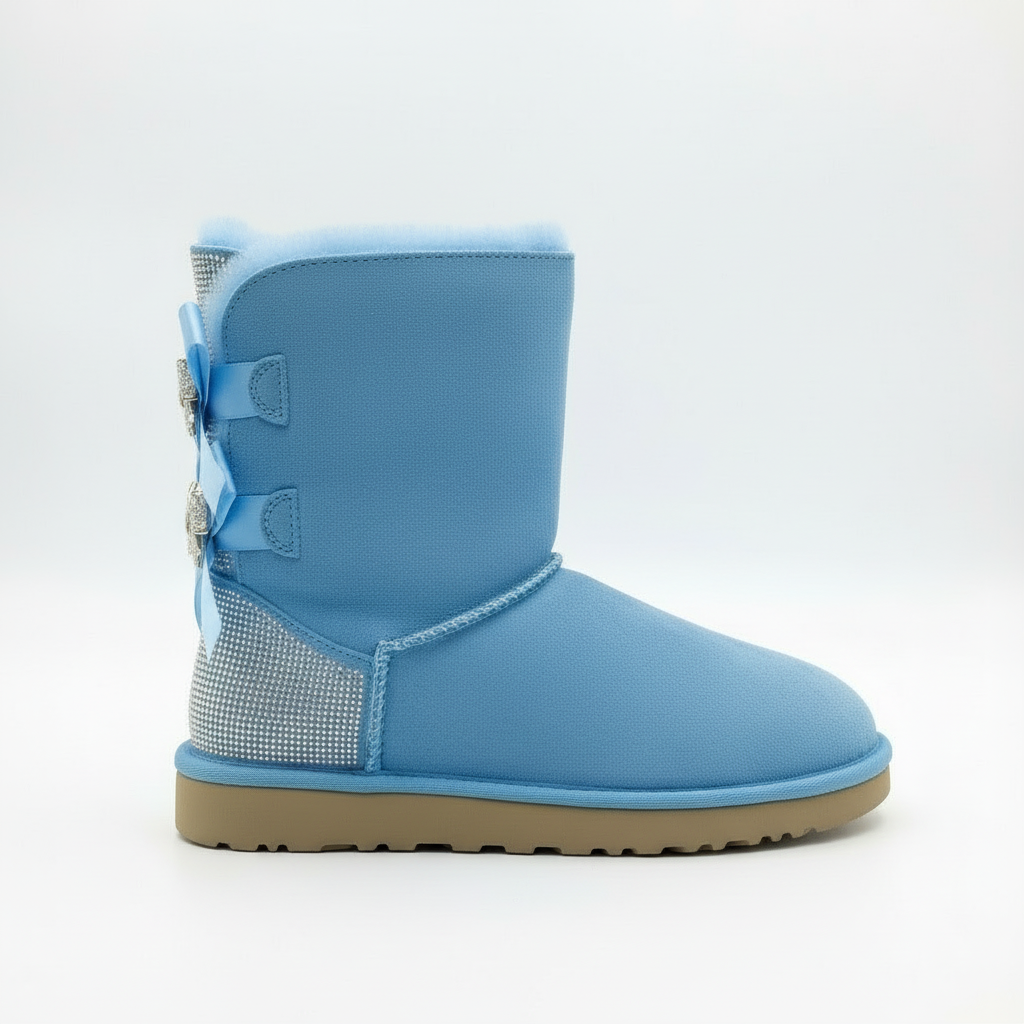 Damen Winterstiefel Wildleder Glitzer Schleife