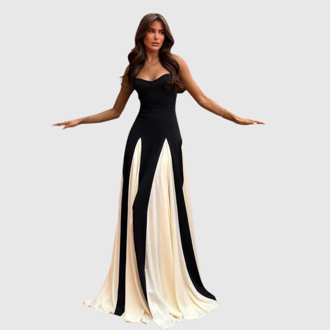 Elegantes Damen Maxikleid mit V-Ausschnitt und Rüschen