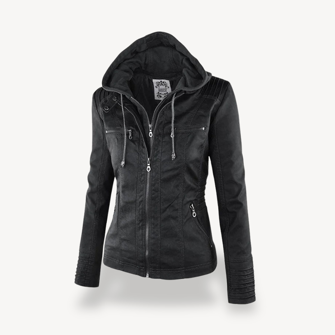 Damen Lederjacke Wasserdicht Kapuze