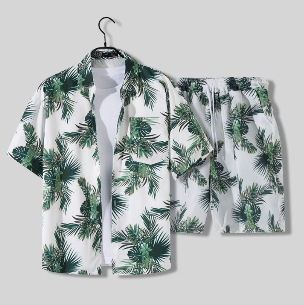 Herren Hawai Hemd Set Casual Leicht Freizeit