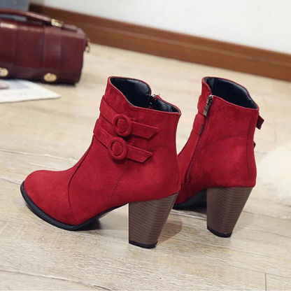 Damen High Heel Stiefeletten mit Schnalle und Reißverschluss - Norvielle