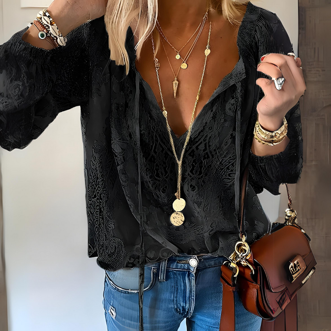 Damen Bluse V-Ausschnitt Boho Stil