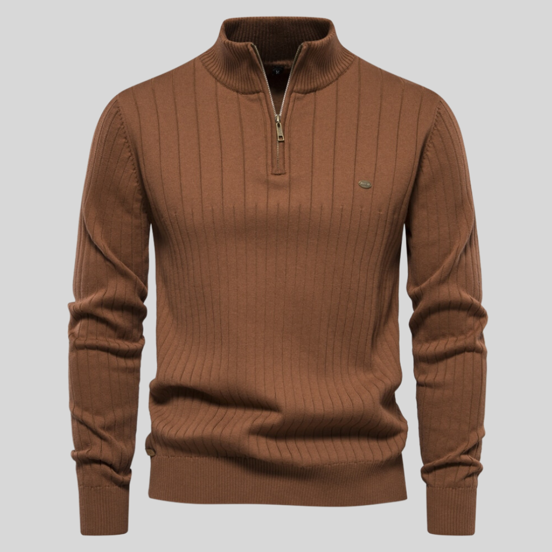 Herren Pullover Langarm Viertelzip Modern Grün