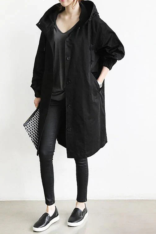Damen Trenchcoat Wasserdicht Regenmantel mit Kapuze