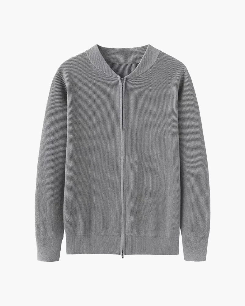 Herren Strickjacke Rippstrick Stehkragen Reißverschluss