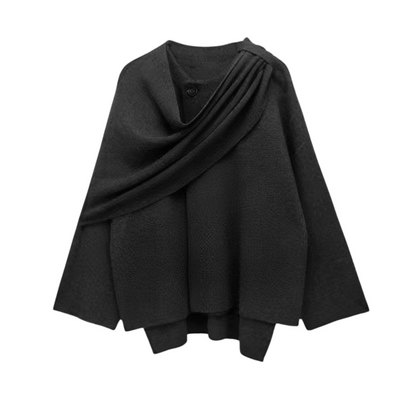 Damen Cape Mantel Eleganter Schal Schwarz - Norvielle