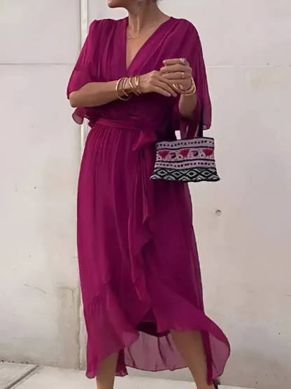 Elegante Damen Wickelkleider Midi Länge Zeitlos