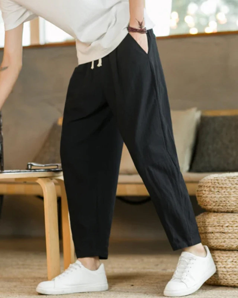 Damen Sommerhose Plissee Bequem Mit Kordelzug