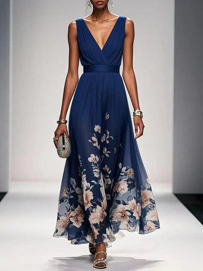 Damen Maxikleid Sommer Floralmuster Leicht