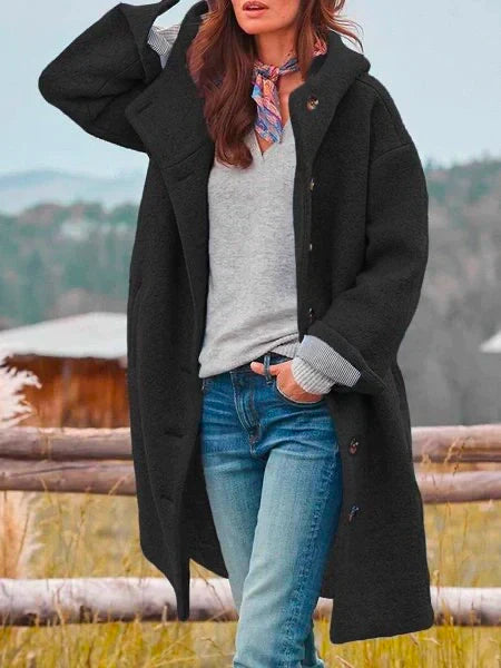 Damen Wintermantel Elegant Lang Schwarz - Norvielle
