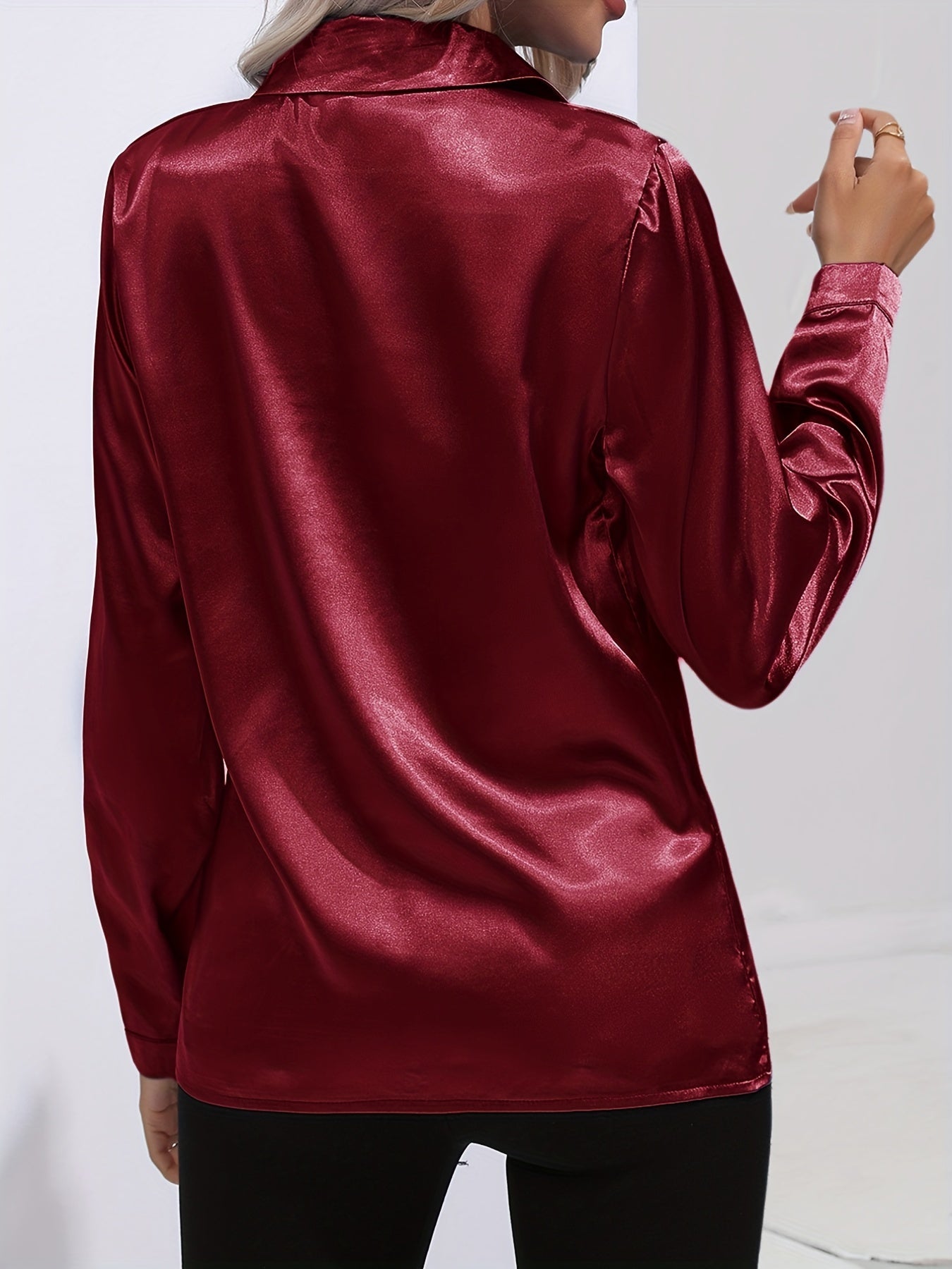 Damen Satinhemd Elegantes Langarmoberteil