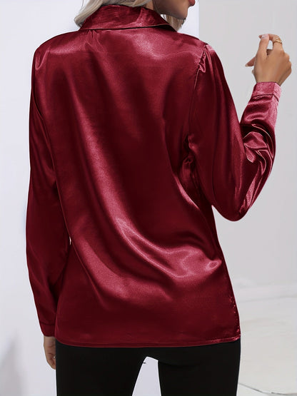 Damen Satinhemd Elegantes Langarmoberteil