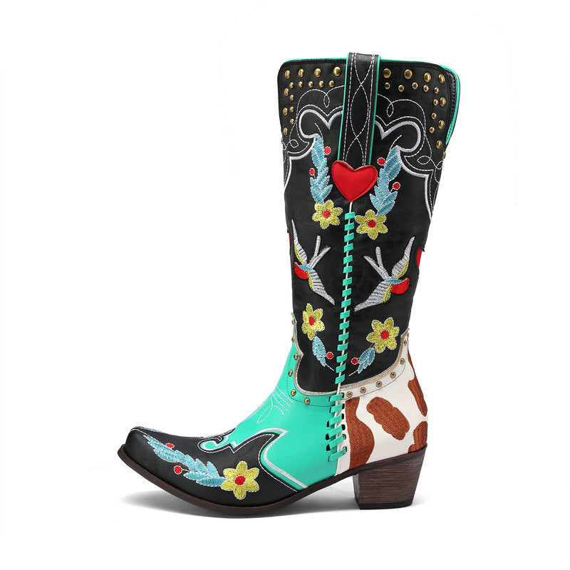 Damen Westernstiefel Stilvoll Leder Braun