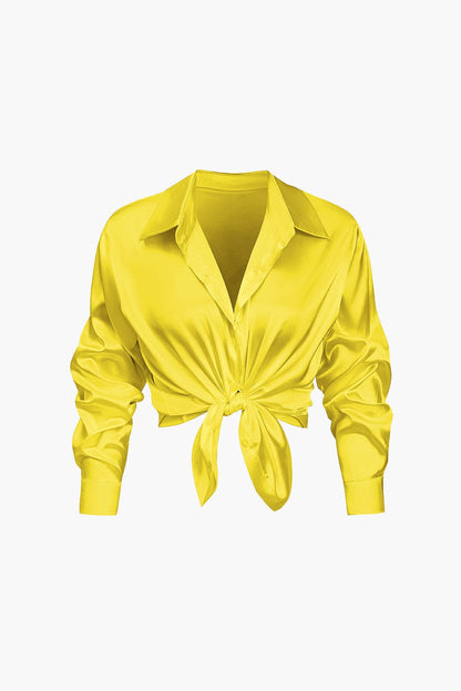 Damenbluse Langarm Seiden-Satin Elegante Bluse