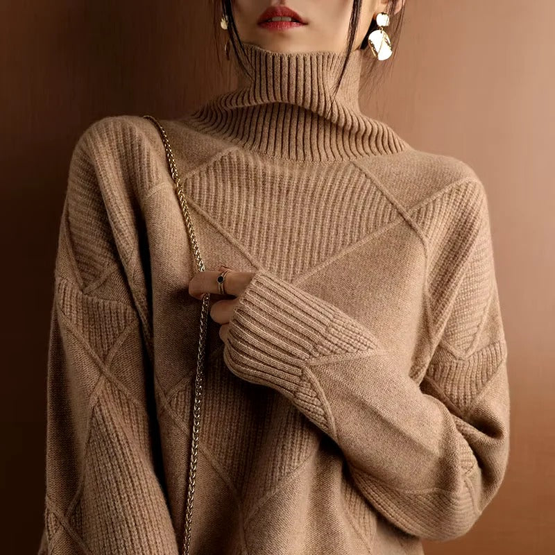Weicher Damen Rollkragenpullover aus Cashmere Warm Beige - Norvielle