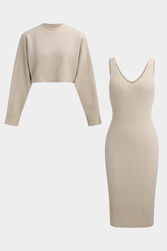 Damen Strick Zweiteiler Set Crop Oberteil Figurformend - Norvielle