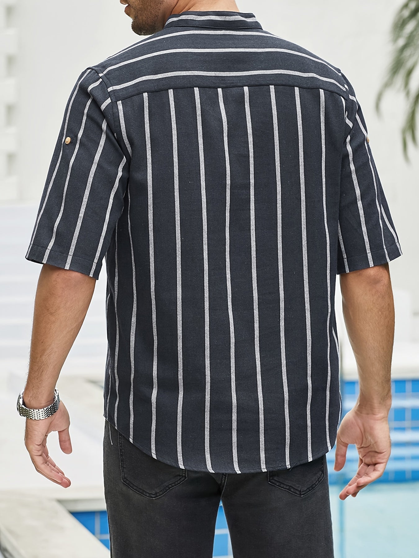 Herren Sommerhemd Kurzarm Streifenmuster