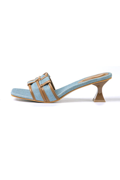 Damen Mules Denim Blockabsatz Elegantes Design