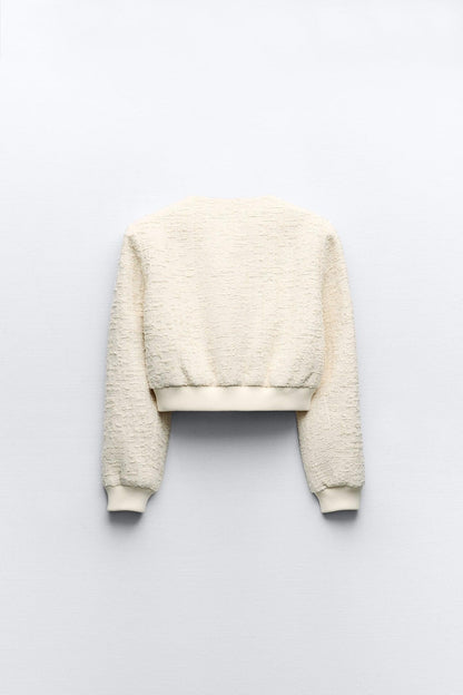 Damen Bouclé Kurzjacke Goldknöpfe