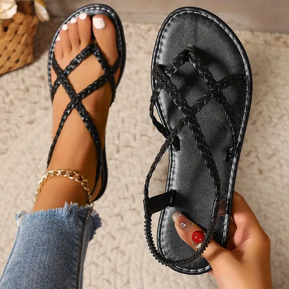 Damen Flache Sandalen Geflochten Sommer