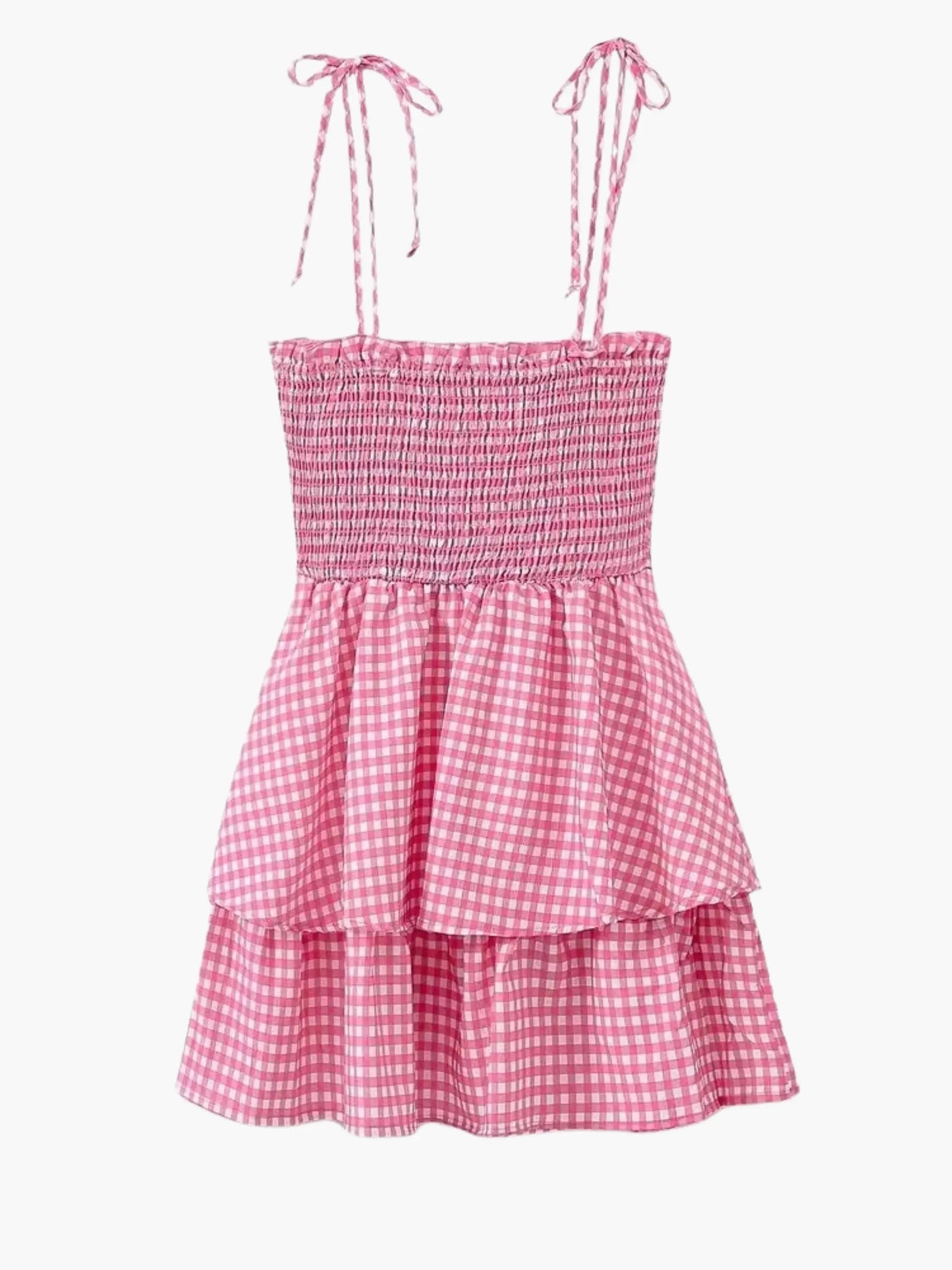 Rosa Kariertes Damenkleid Elegant Sommerkleid