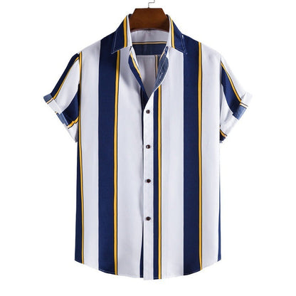 Herren Freizeithemd Retro-Style Baumwolle Blau