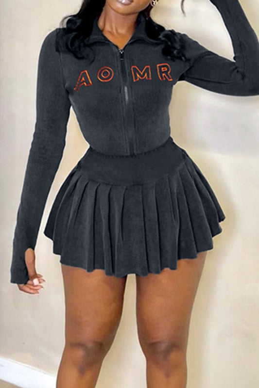 Damen Zweiteiler-Set mit Zip-Jacke und Plissee-Rock Sportlich - Norvielle