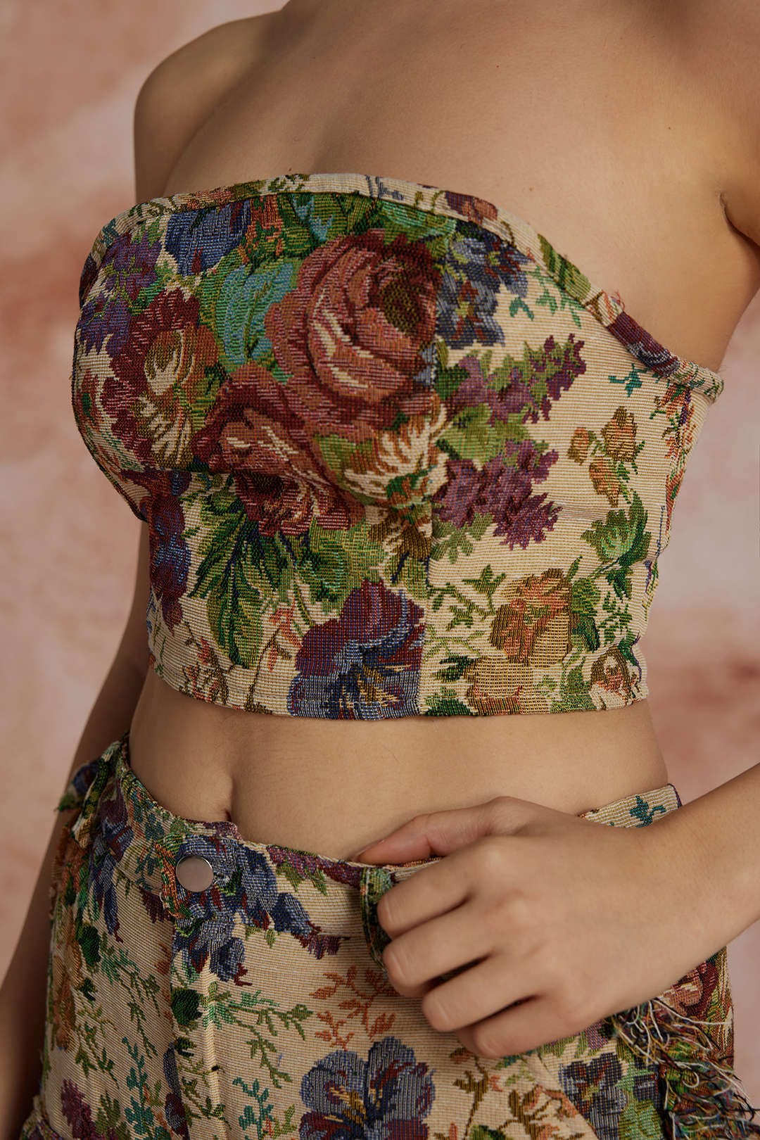 Damen Zweiteiler Set Bustier mit Cargohose Bestickt