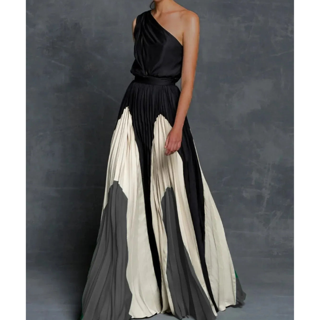 Damen Maxikleid Asymmetrisch Schulter Fließend